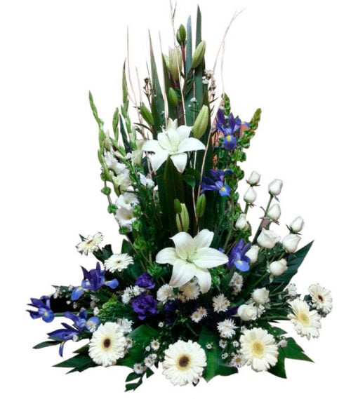 Arreglo floral para funeral de rosas y lilis
