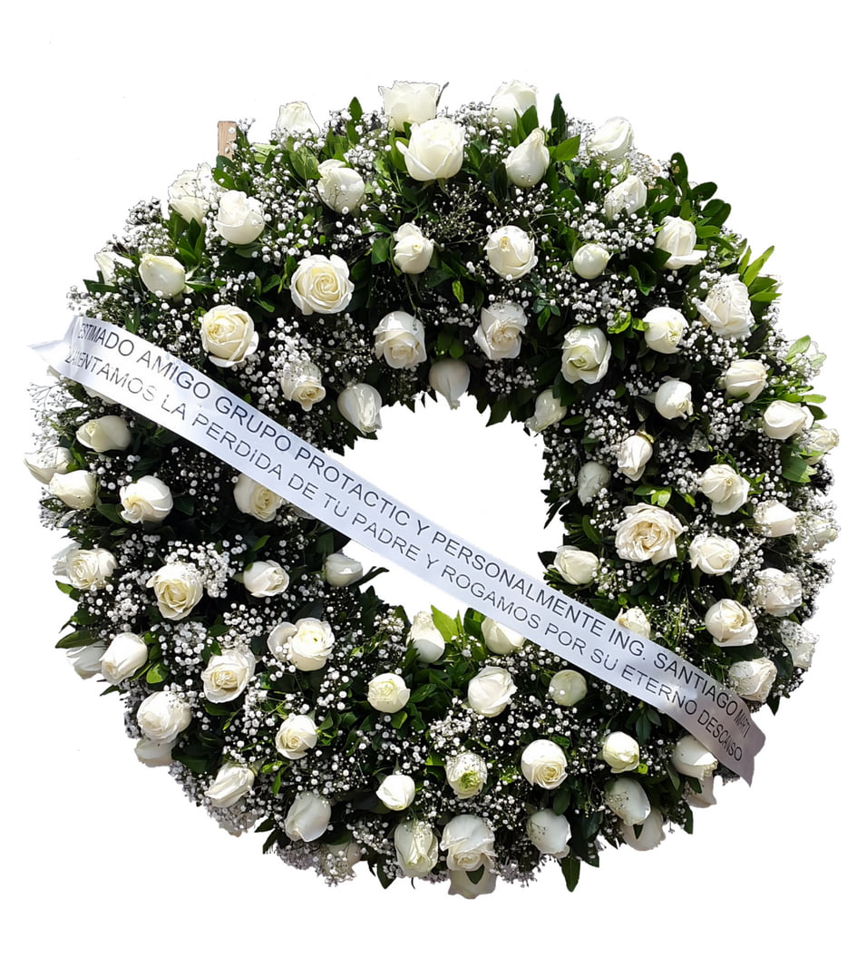 Corona Funeraria de rosas blancas